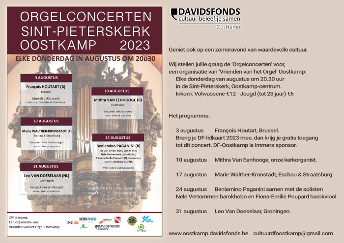 flyer Orgelconcerten 2023 Oostkamp